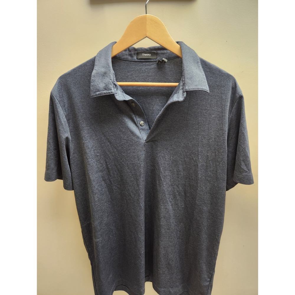 Theory Mens Bron B Atlas Pique Polo‎ Shirt Navy Blue Heather XL K0495559
